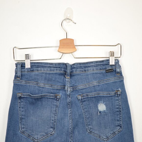 Risen Jeans Womens 11/30 Blue Distressed Frayed Hem High Rise Straight Leg Blue - Picture 5 of 9